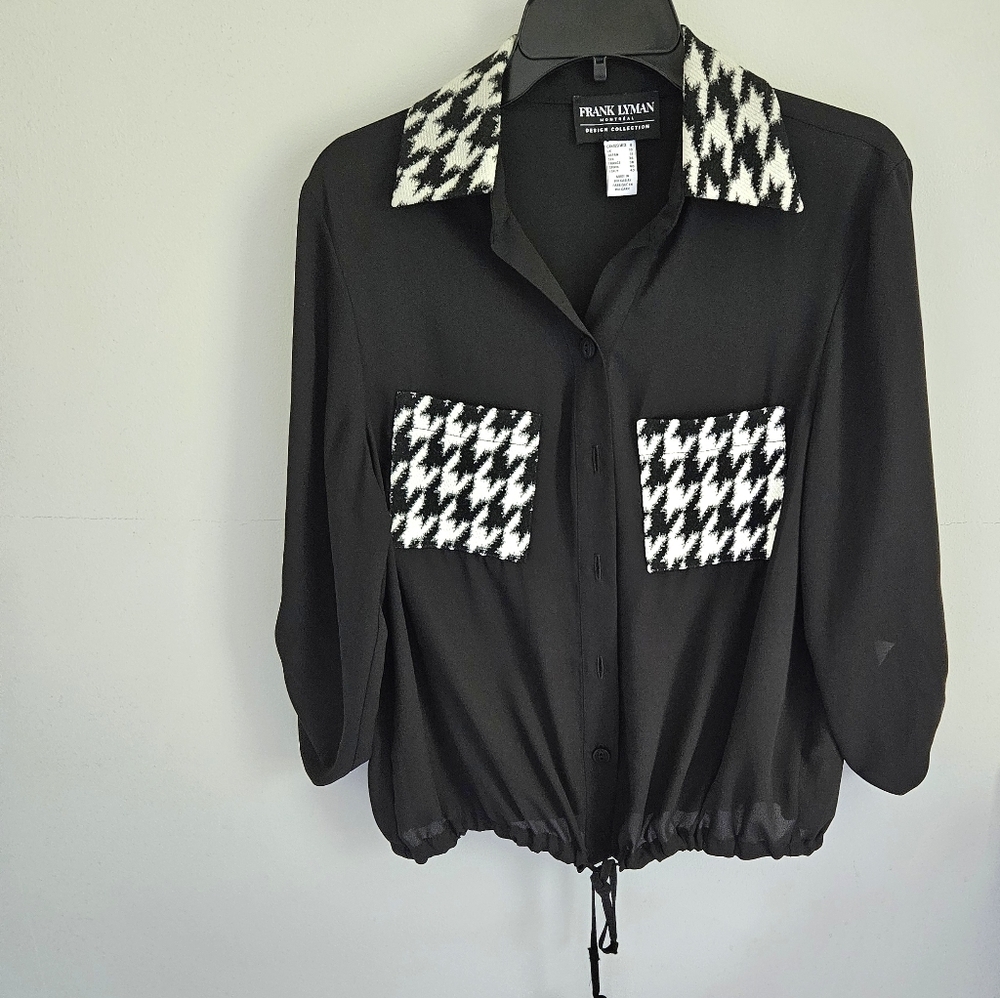 Frank Lyman black houndstooth blouse